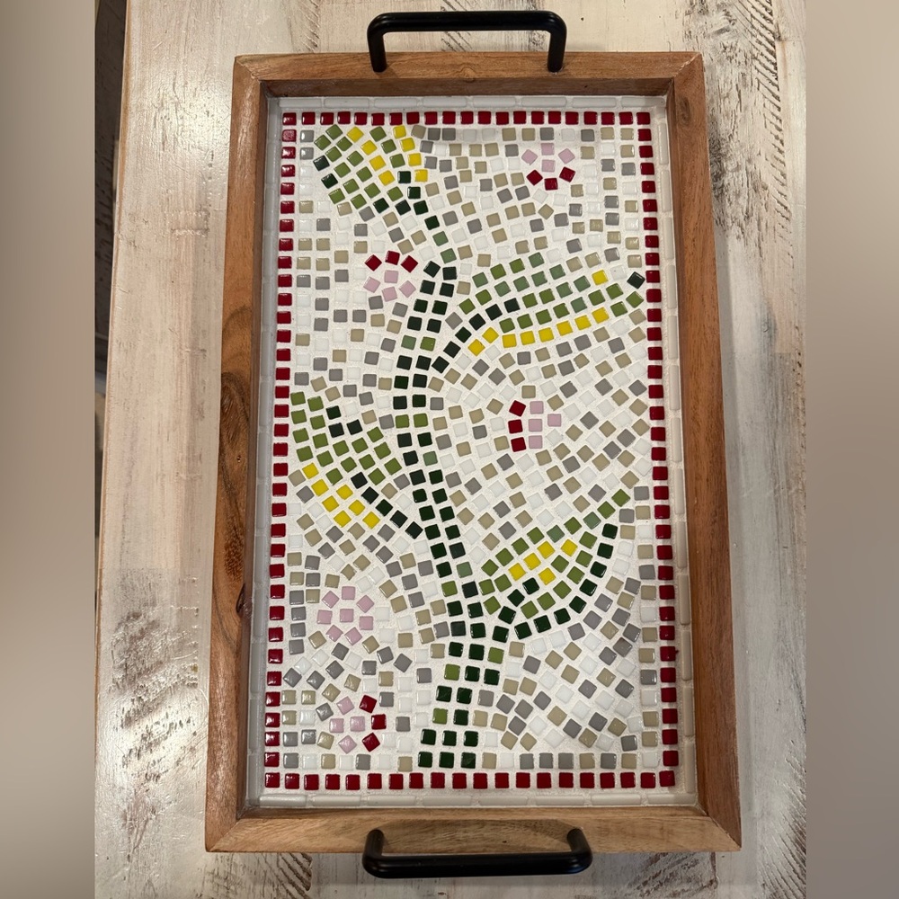 Colorful Mosaic on Wooden Tray